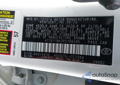 2023 Toyota Camry Se Awd z USA, uszkodzony, nr VIN 4T1G11BK2PU106495